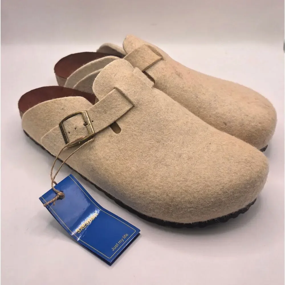 Unisex Wool Clogs Cream EU 43 US 10 t Buckle Cork Footbed NEW